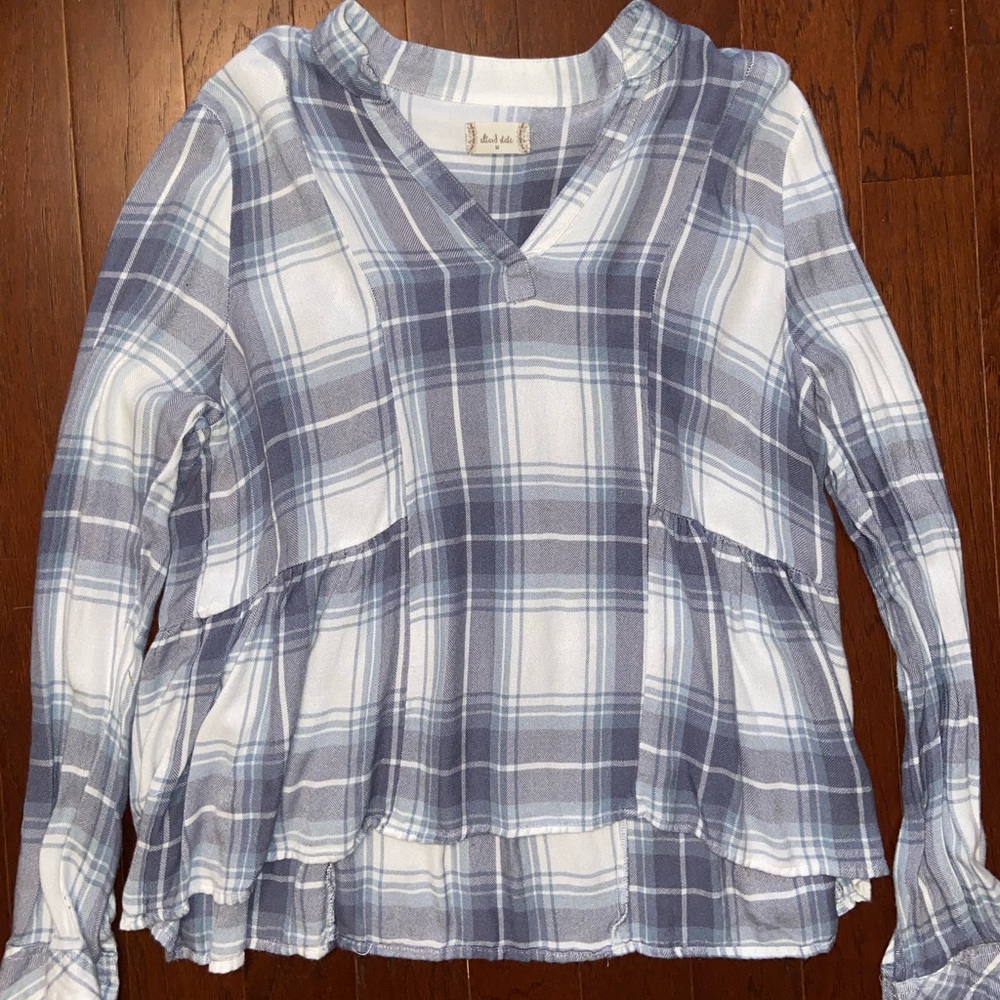 Soft Blue Flannel Peplum Top